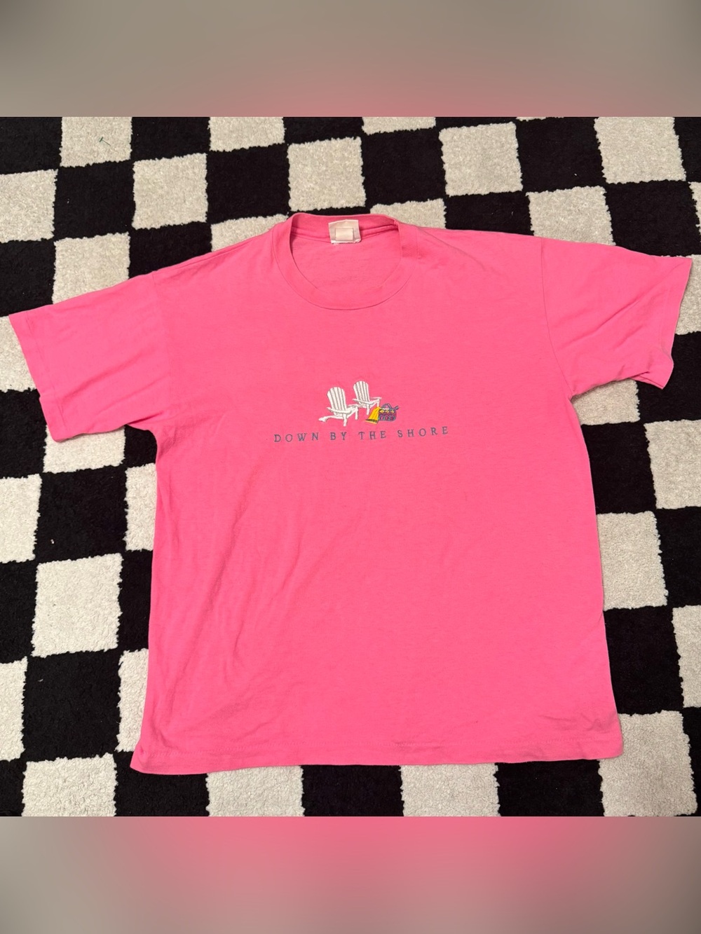 Vintage 90’s Hot Pink 'Down By The Shore' Embroidered Tee